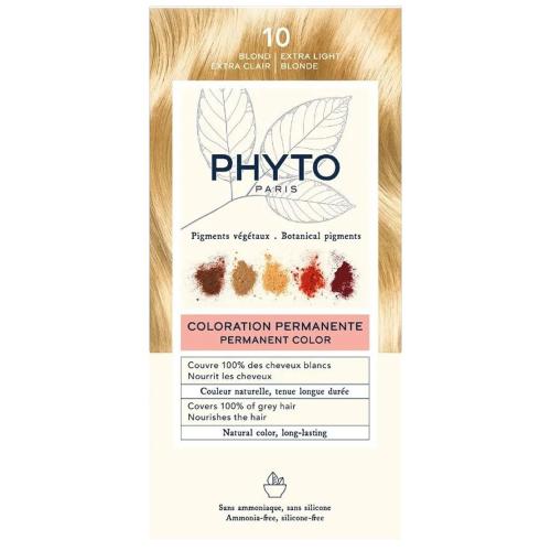 Phyto Permanent Hair Color Kit Μόνιμη Βαφή Μαλλιών με Φυτικές Χρωστικές, Χωρίς Αμμωνία 1 Τεμάχιο - 10 Κατάξανθο Πλατινέ